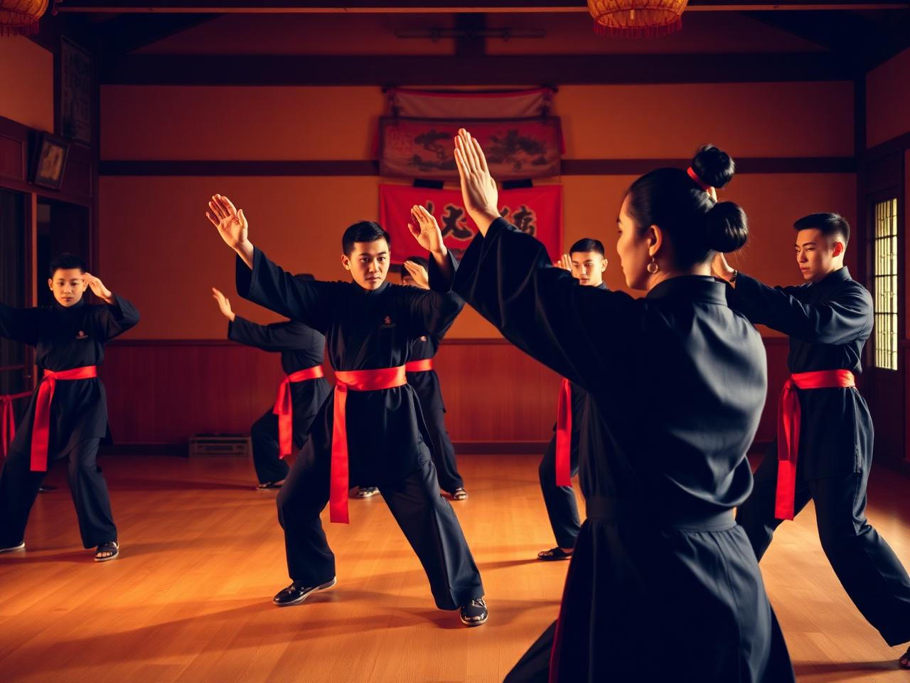 Kung fu class training together